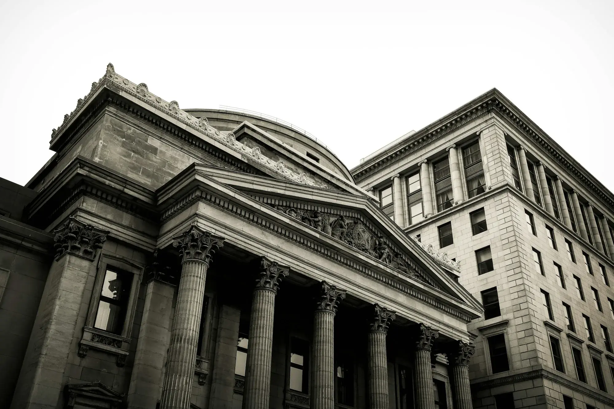 Grand classical bank facade with stone columns